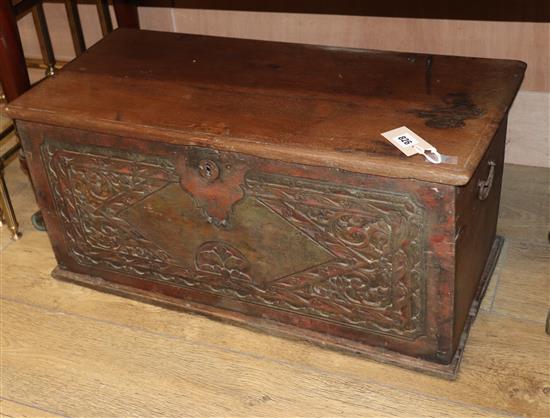 A 19th century Javanese carved teak dowry box W.71cm